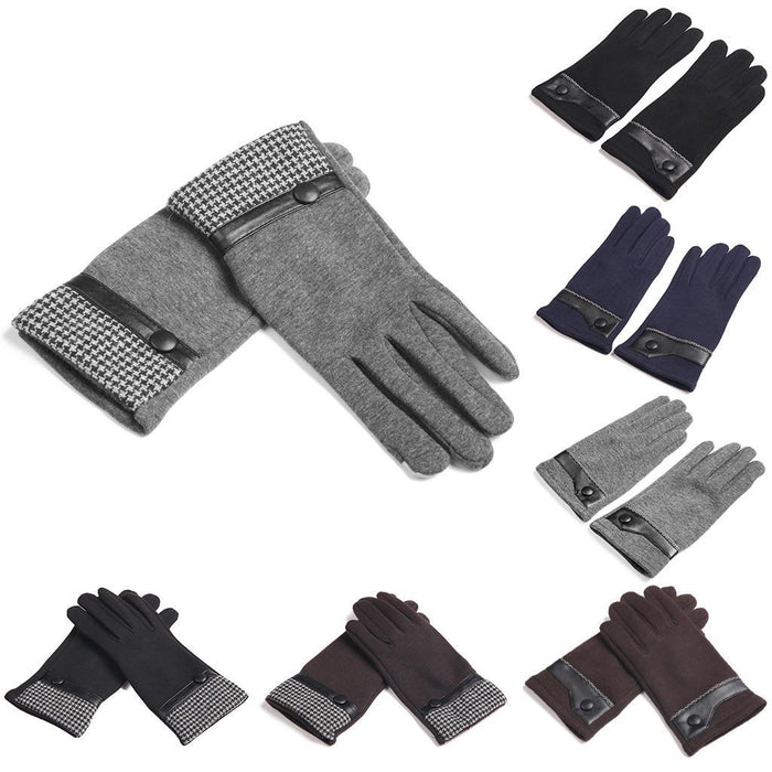 Winter Warm Mens Touch Screen Telefingers Gloves Grey w Swallow Gird Print