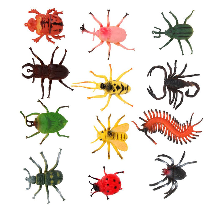 Crofta 12 Pieces Enviromental Plastic Insects Animal Display Realistic Model Figure Kids Funny Trick Play Toys