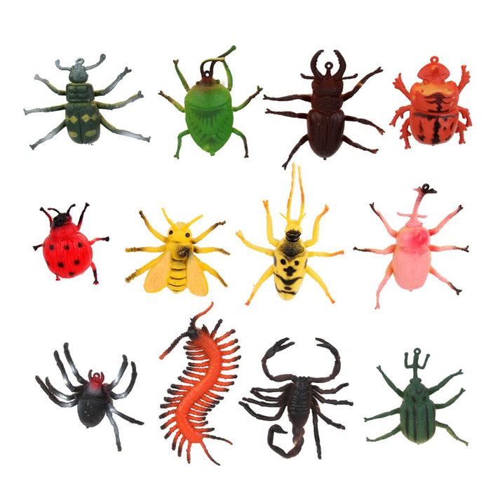 Crofta 12 Pieces Enviromental Plastic Insects Animal Display Realistic Model Figure Kids Funny Trick Play Toys