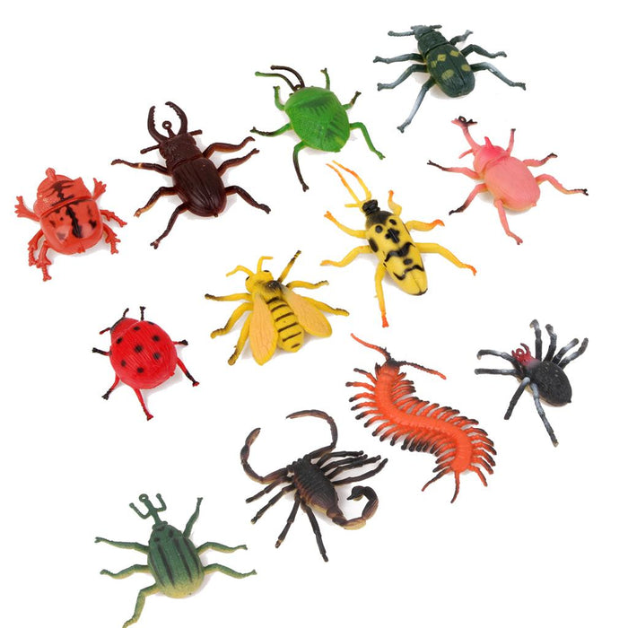 Crofta 12 Pieces Enviromental Plastic Insects Animal Display Realistic Model Figure Kids Funny Trick Play Toys