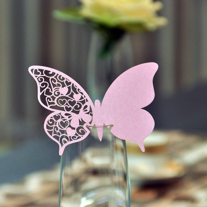 50x Butterfly Wine Glass Table Name Place Card Wedding Christmas Favor Pink