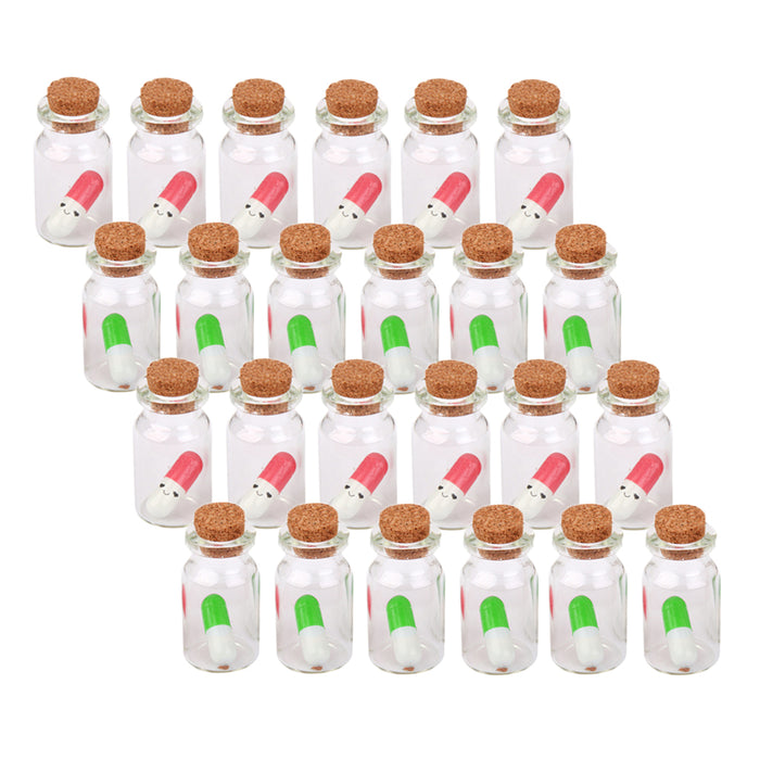 24pcs Mini Clear Vial Cork Glass Wishing Bottle w. Capsule Pill