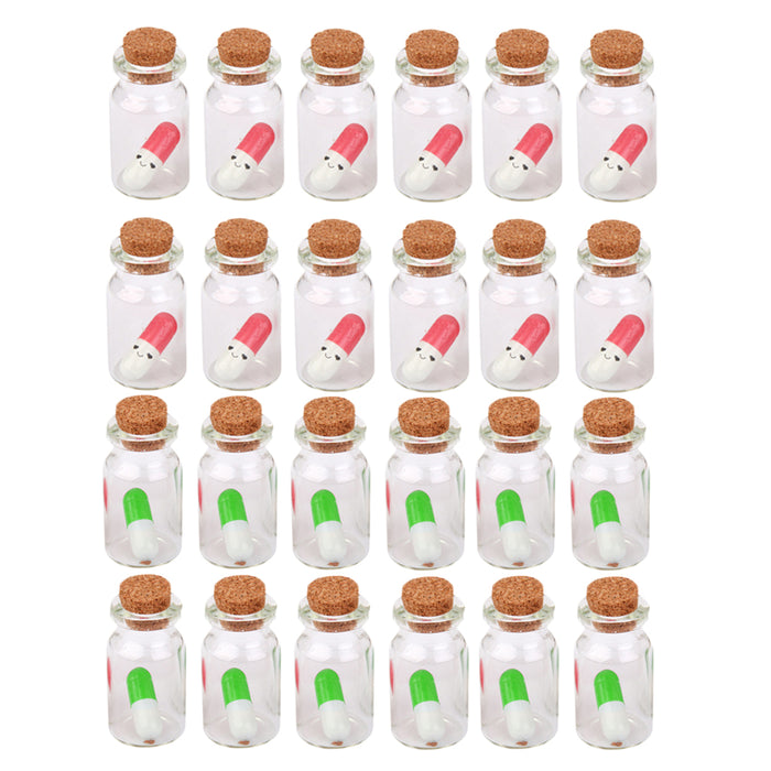 24pcs Mini Clear Vial Cork Glass Wishing Bottle w. Capsule Pill