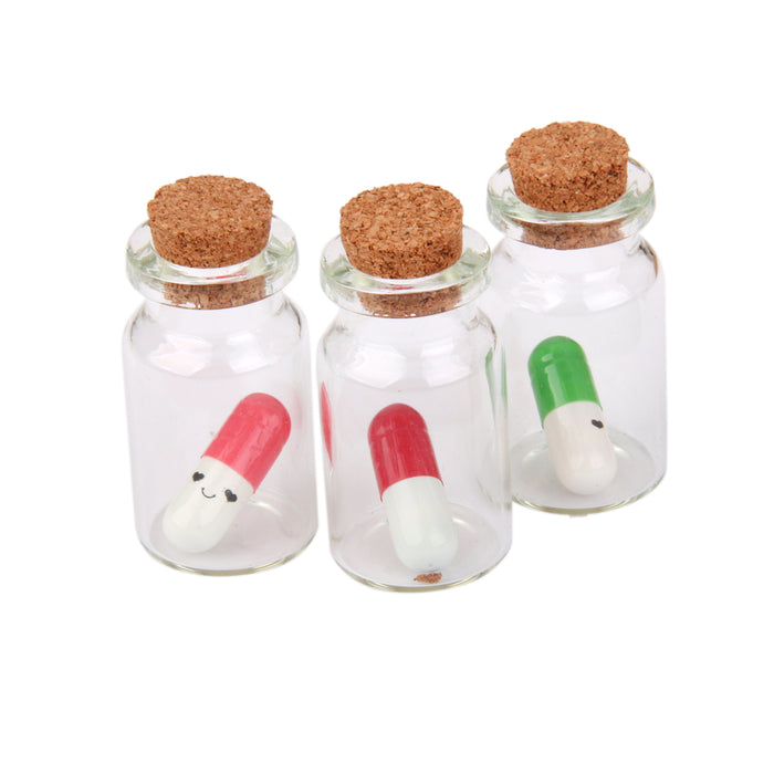 24pcs Mini Clear Vial Cork Glass Wishing Bottle w. Capsule Pill