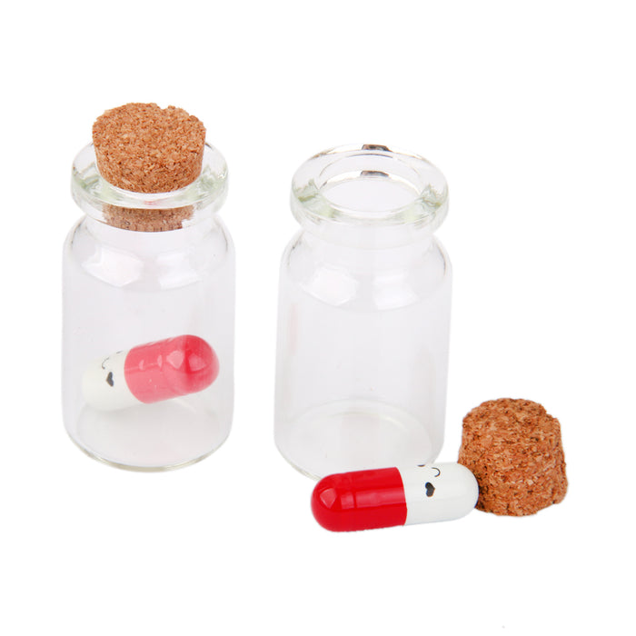 24pcs Mini Clear Vial Cork Glass Wishing Bottle w. Capsule Pill