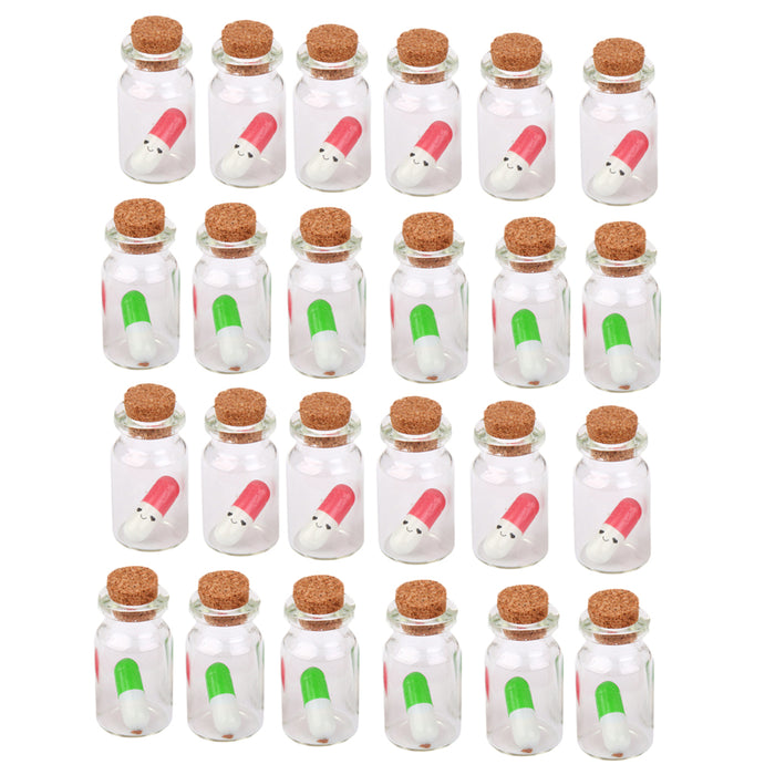 24pcs Mini Clear Vial Cork Glass Wishing Bottle w. Capsule Pill