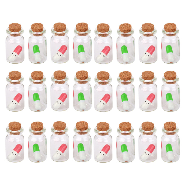 24pcs Mini Clear Vial Cork Glass Wishing Bottle w. Capsule Pill