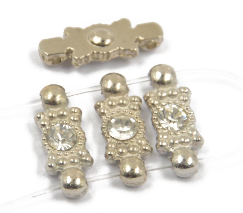 20pcs Clear Rhinestone 2 Hole Silver Plated Spacer Bar Alloy Beads