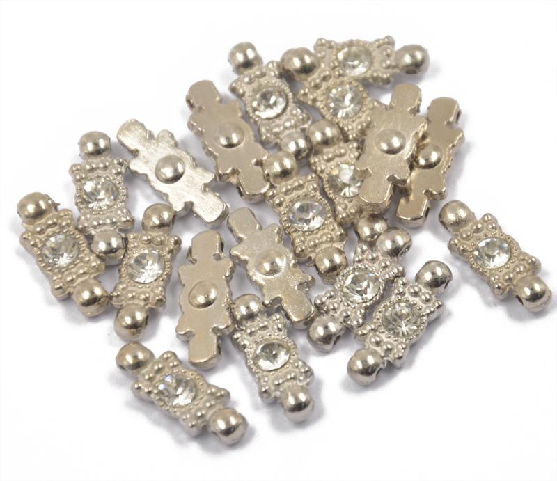 20pcs Clear Rhinestone 2 Hole Silver Plated Spacer Bar Alloy Beads