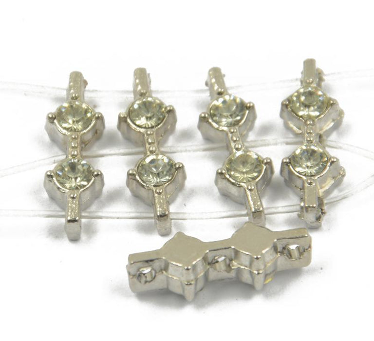 20pcs Clear Rhinestone 3 Hole Silver Plated Spacer Bar Alloy Beads