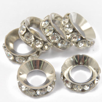 Crofta 12x Silver Tone Rondelle Glitter Rhinestone Spacer Beads with 7mm Big Hole