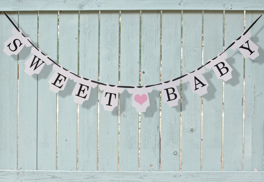 SWEET BABY Pink Heart Baby Shower Bunting