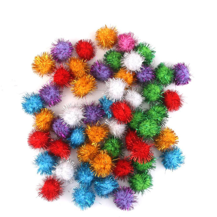 Crofta 170pcs Mixed 15/35mm Glitter Tinsel Pompom Balls Pom Pom Ball