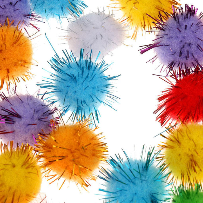 Crofta 170pcs Mixed 15/35mm Glitter Tinsel Pompom Balls Pom Pom Ball