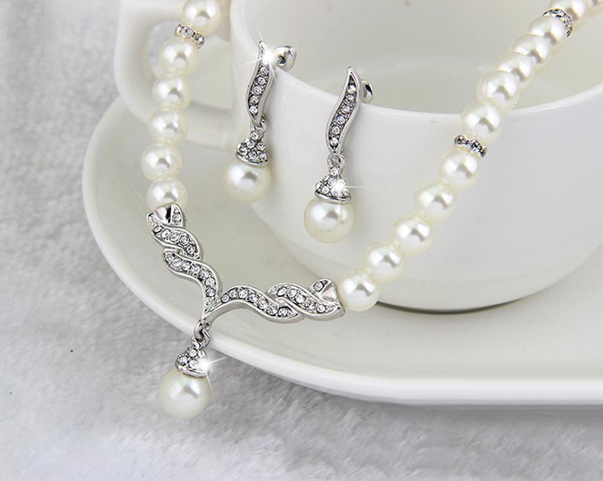 Wedding Party Bridal Jewelry Rhinestone Diamante Pearls Necklace Earring Set