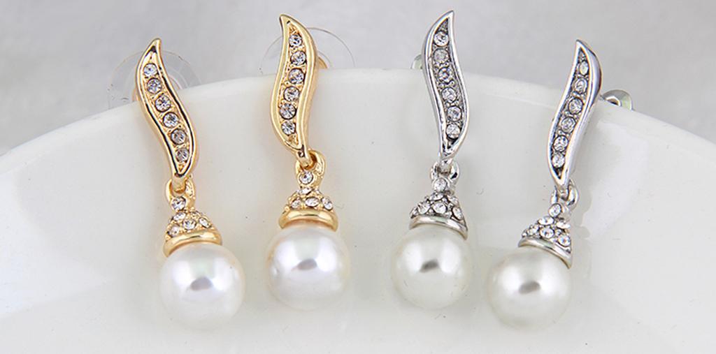 Wedding Party Bridal Jewelry Rhinestone Diamante Pearls Necklace Earring Set