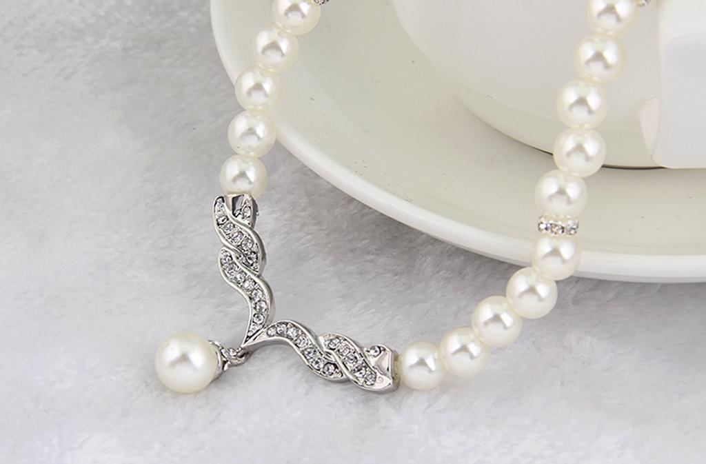 Wedding Party Bridal Jewelry Rhinestone Diamante Pearls Necklace Earring Set