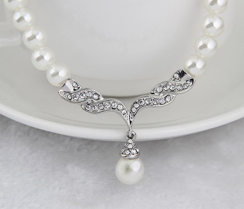 Wedding Party Bridal Jewelry Rhinestone Diamante Pearls Necklace Earring Set