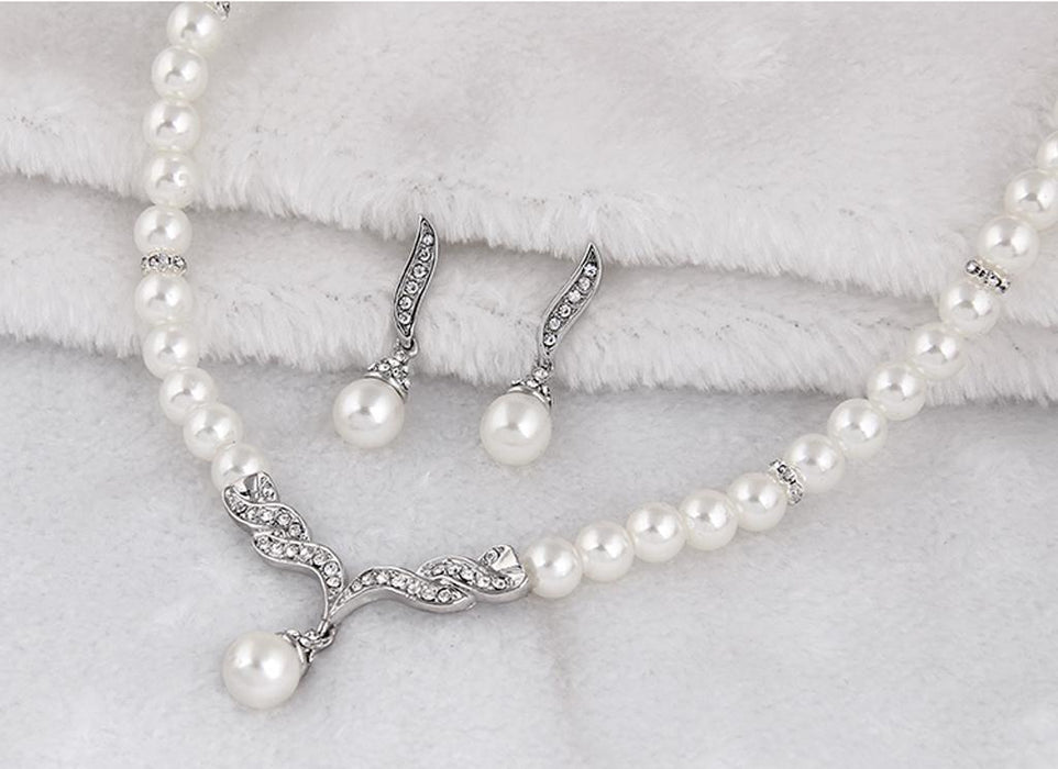 Wedding Party Bridal Jewelry Rhinestone Diamante Pearls Necklace Earring Set