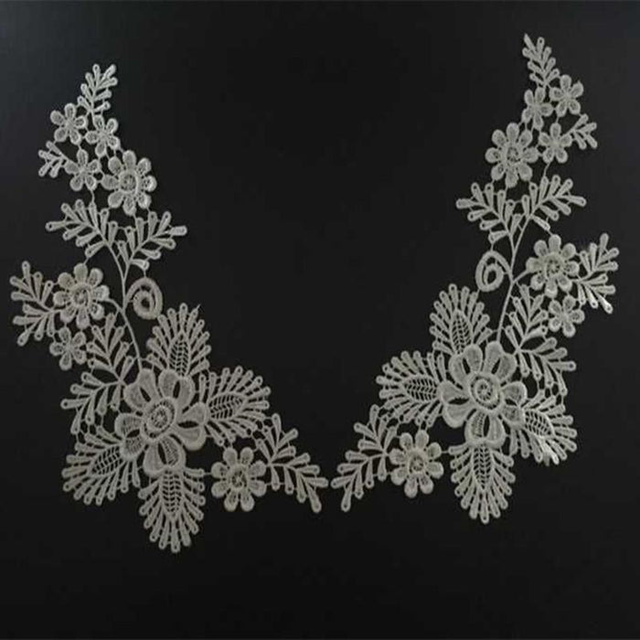 1Pair Embroidered Neckline Collar Flower LaceTrimming Applique White