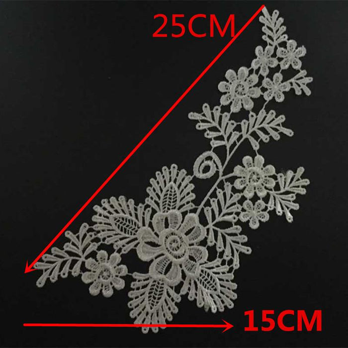 1Pair Embroidered Neckline Collar Flower LaceTrimming Applique White