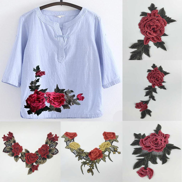 1Pair Embroidered Neckline Collar Flower LaceTrimming Applique White