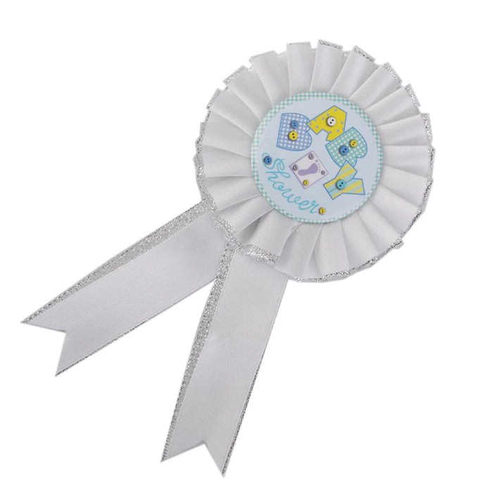 White Satin Baby Shower Badge Rosette Party Accessory