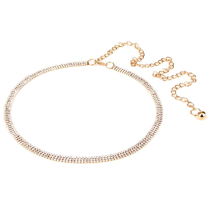 3-Row Crystal Ladies Waist Chain Belt in Gold