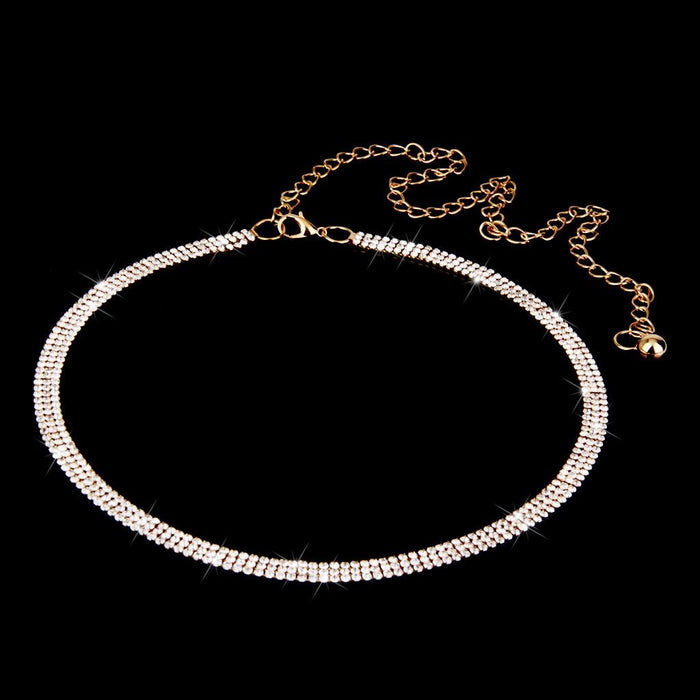 3-Row Crystal Ladies Waist Chain Belt in Gold