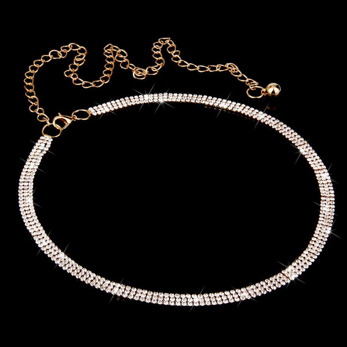 3-Row Crystal Ladies Waist Chain Belt in Gold