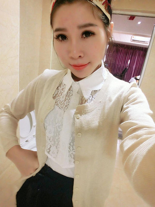 White Lace Floral Fake Wave Collar Detachable Half Shirt Blouse