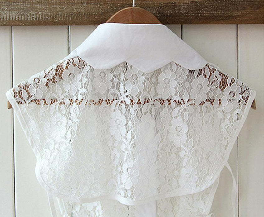 White Lace Floral Fake Wave Collar Detachable Half Shirt Blouse