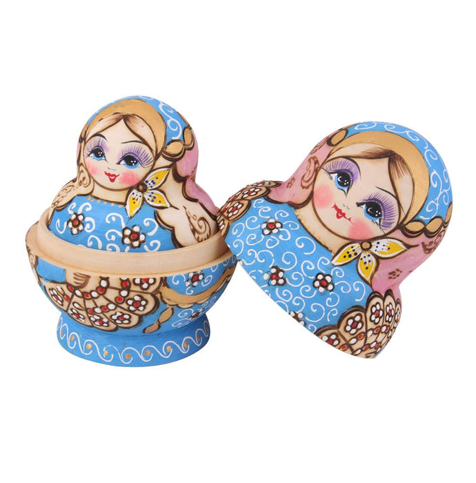 Crofta 10PCS Painted Flower Wooden Russian Nesting Dolls- Blue&Gold