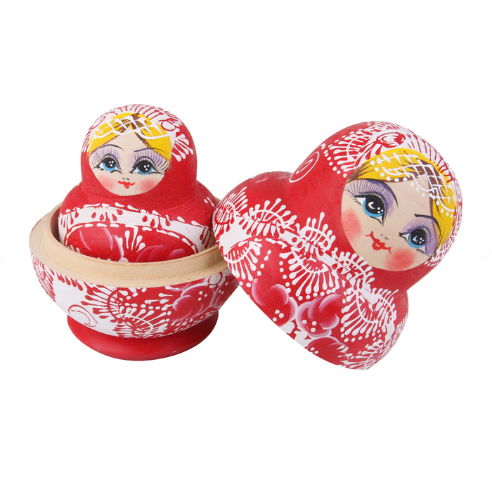 Crofta 10x Hand Painted Red Wooden Nesting Dolls Babushka Matryoshka Art Crafts Kids Play Fun Toy Home Ornament