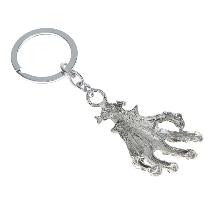 1pcs Round Silver Split Key Ring Key Holder w. Punk Skull Skull Hand Pendent