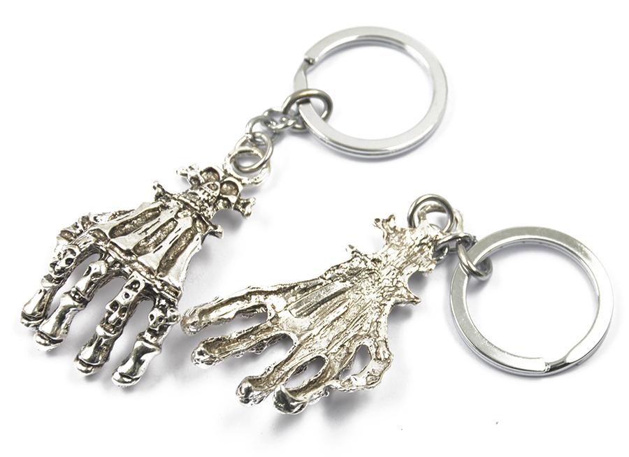 1pcs Round Silver Split Key Ring Key Holder w. Punk Skull Skull Hand Pendent