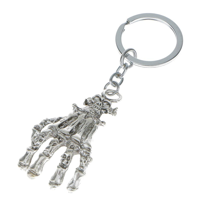 1pcs Round Silver Split Key Ring Key Holder w. Punk Skull Skull Hand Pendent