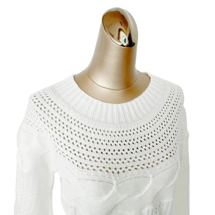 Women Long Sleeve Pullover Knitting Sweater White M