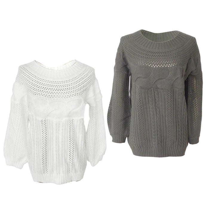 Women Long Sleeve Pullover Knitting Sweater White M