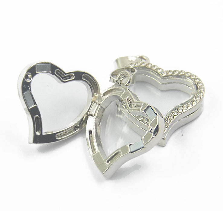 2Pcs Heart Shape Magnetic Floating Alloy Rhinestone Pendant