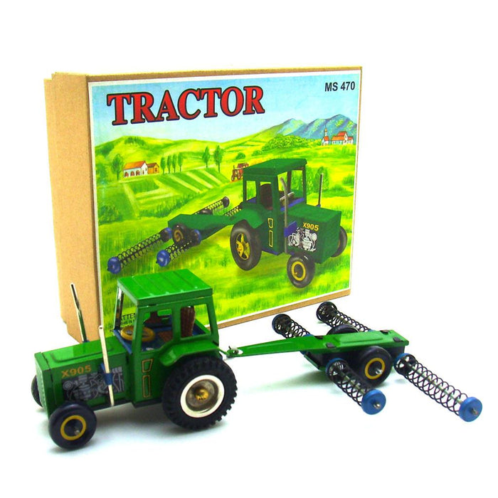 Warrior Tractor with Seeder Metal Tin Toys Collectible