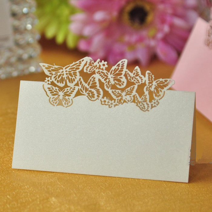 Crofta 50 Butterflies Laser Cut Name Place Cards Wedding Guest Table Cards White