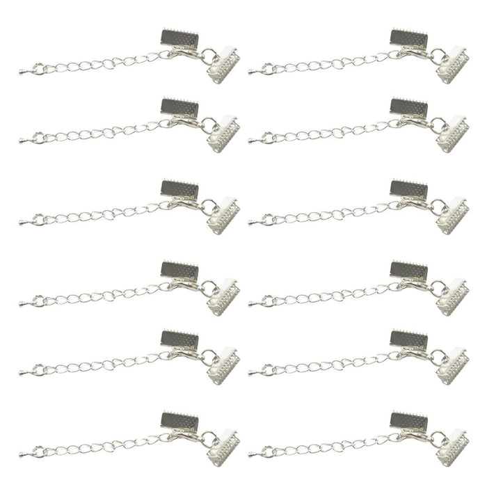 12pcs Clasp and Clip Ends Set with Extender Chain Silver 6 x 13mm