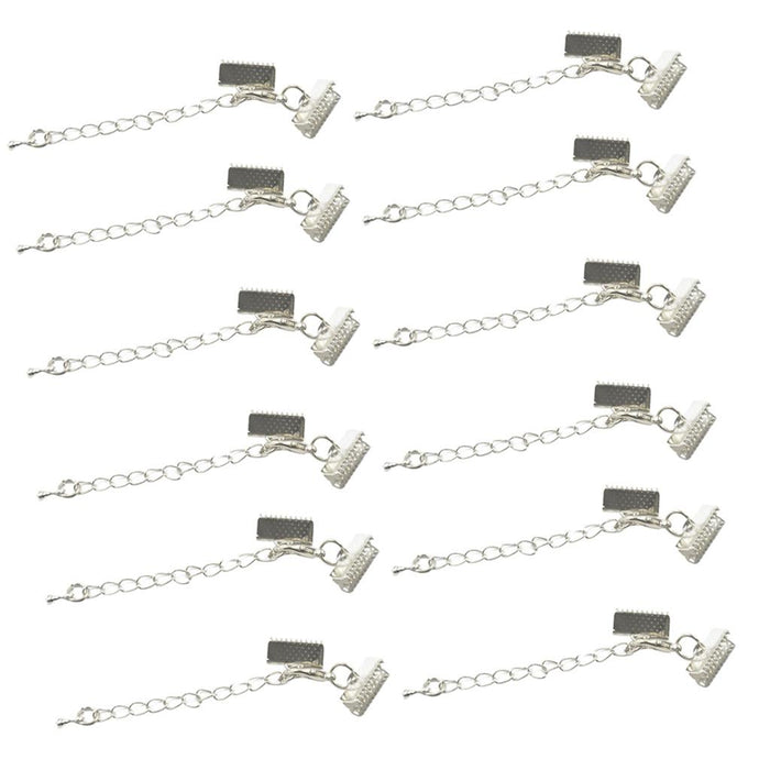 12pcs Clasp and Clip Ends Set with Extender Chain Silver 6 x 13mm