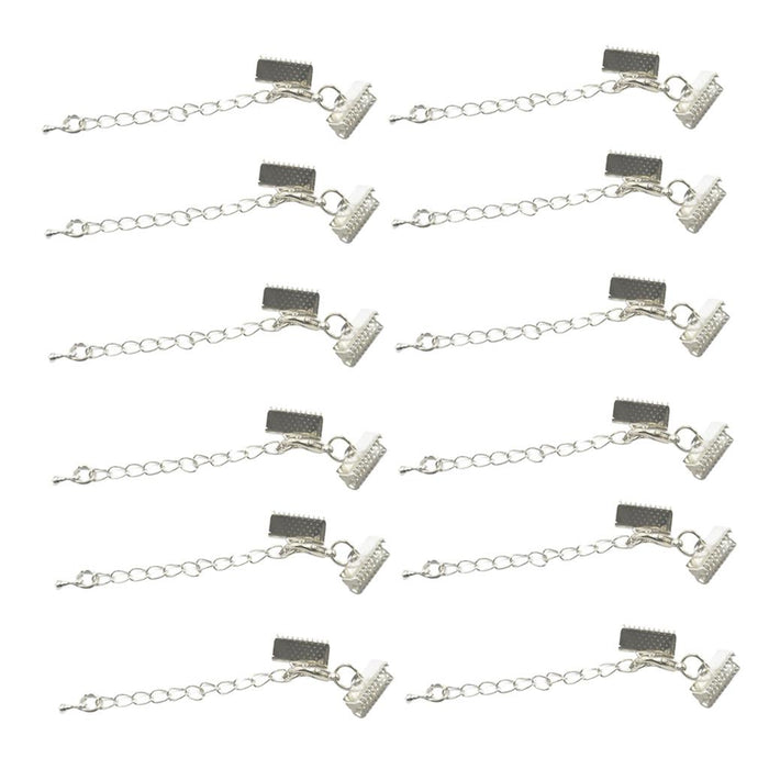 12pcs Clasp and Clip Ends Set with Extender Chain Silver 6 x 13mm