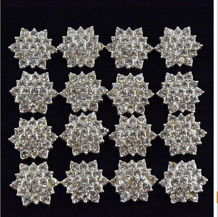 10pcs Clear Crystal Rhinestone Flower Buttons Flatback Embellishments 16mm