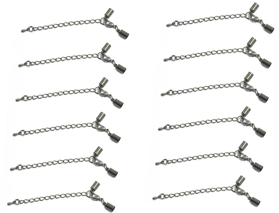 12pcs Clasp and Clip Ends Set with Extender Chain Hematite 4mm