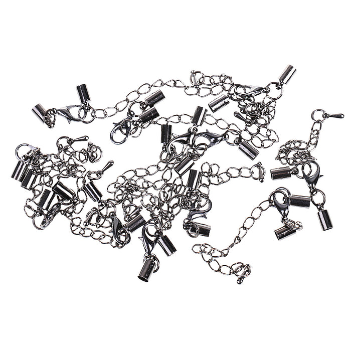 12pcs Clasp and Clip Ends Set with Extender Chain Hematite 4mm