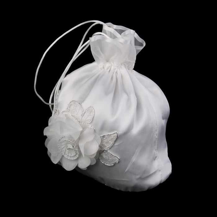 Bridal Flower Satin Dolly Bag Handbag Ivory