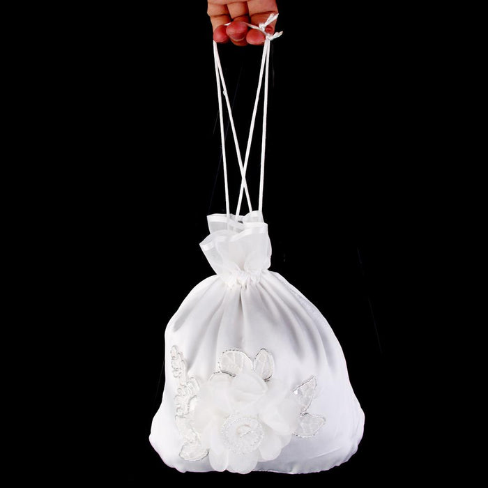 Bridal Flower Satin Dolly Bag Handbag Ivory